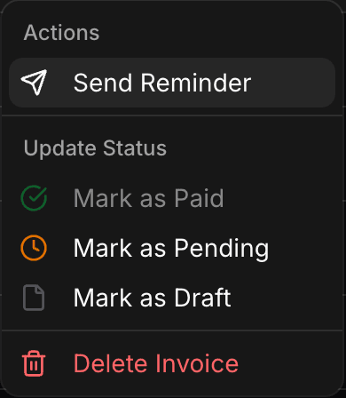 Manage invoice actions
