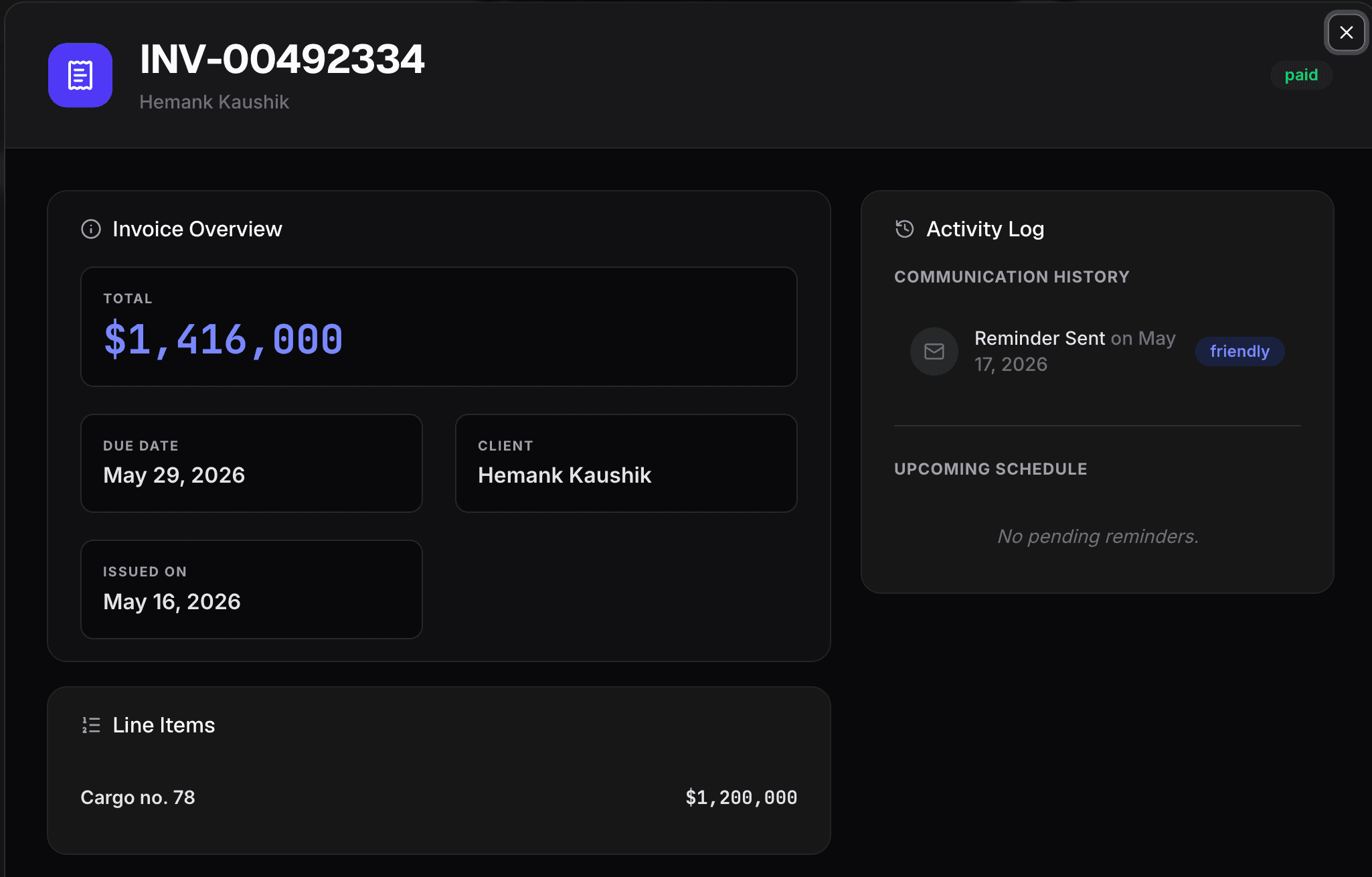 Invoice Dialogue Box